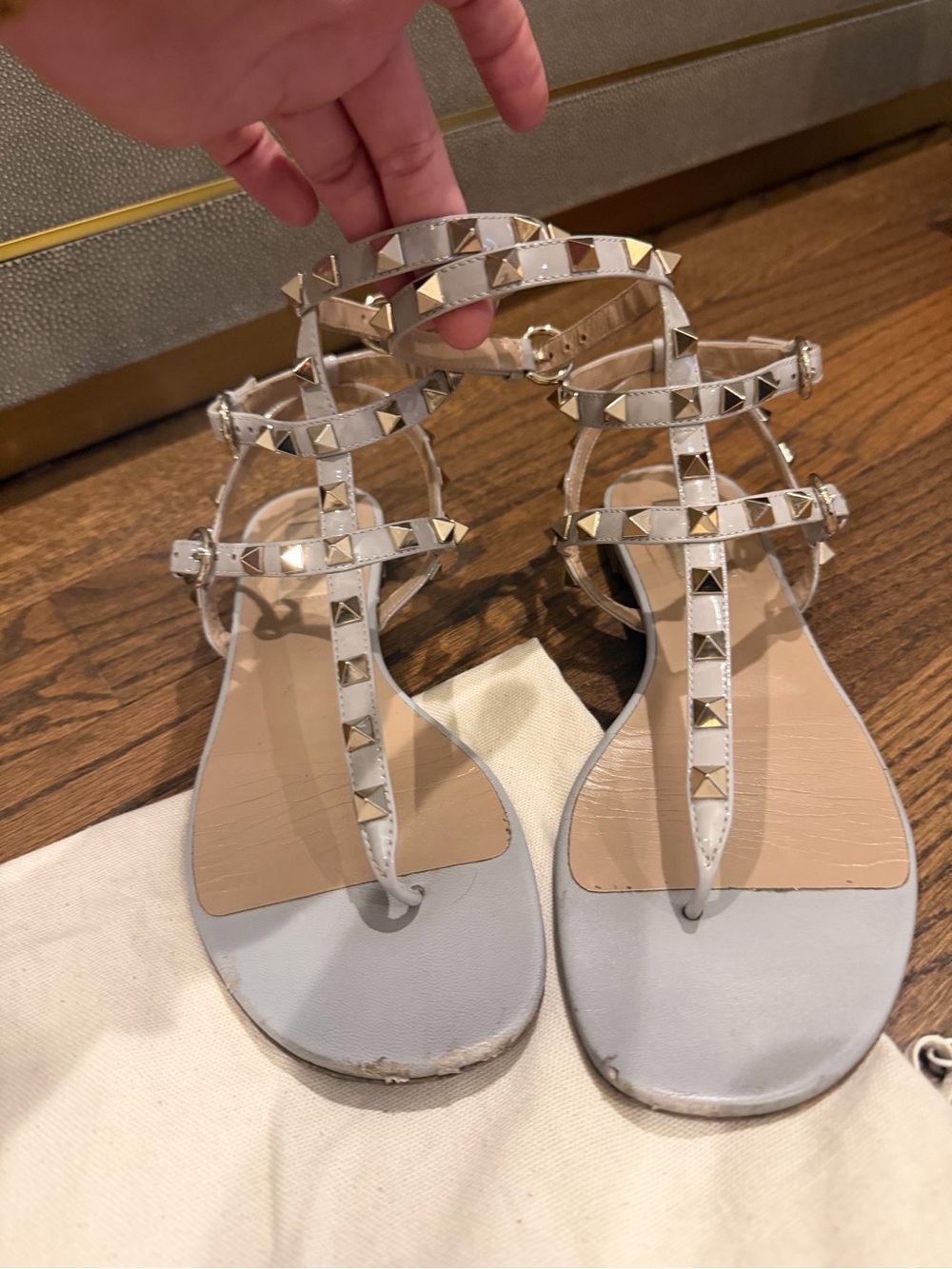 Valentino Garavani Rockstud ankle strap sandals in Grey